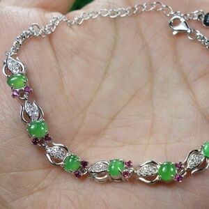 Certified Icy Green 100% Natural A jadeite Jade Bracelets S925 Silver 手链